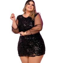 Vestido Feminino Plus Size Paetê Manga Longa Roupas 48 ao 52 - Bellucy Modas