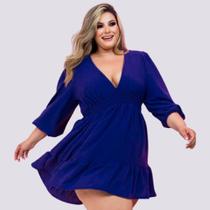 Vestido Feminino Plus Size Rodado Manga Longa Decote V 0277