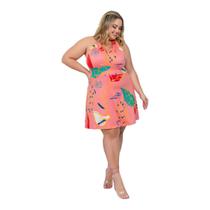 Vestido Feminino Plus Size Suede Estampado Básico Amaração Nas Costas