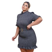 Vestido Feminino Plus Size Tubinho de Babado com Cinto 0321