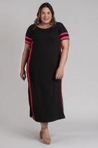 Vestido Feminino Plus Size Visco Faixas Cor Contrastante - Serena Vestido Feminino Plus Size Visco Faixas Cor Contrastante - Serena