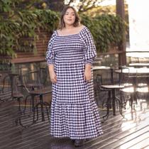 Vestido Feminino Plus Size Xadrez Longo Ombro A Ombro Babado Lastex Rodado Multiuso Tamanho Grande