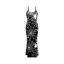 Vestido Feminino Preto Gótico Sem Mangas Com Estampa De Esqueleto, Costas Abertas, Fenda Longa,