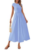 Vestido feminino PRETTYGARDEN 2025, casual de verão, maxi, azul claro