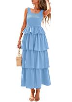 Vestido feminino PRETTYGARDEN 2025, verão, sem mangas, midi, azul claro