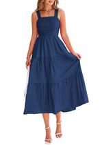 Vestido feminino PRETTYGARDEN com blusa midi de verão azul escuro Vestido feminino PRETTYGARDEN com blusa midi de verão azul escuro