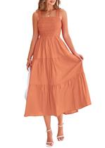 Vestido feminino PRETTYGARDEN com blusa midi de verão marrom laranja