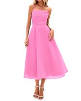 Vestido feminino PRETTYGARDEN de verão com alça espaguete rosa midi