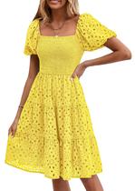 Vestido feminino PRETTYGARDEN de verão com manga folhada com ilhó amarelo