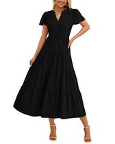 Vestido feminino PRETTYGARDEN de verão de manga curta com decote em V Vestido feminino PRETTYGARDEN de verão de manga curta com decote em V