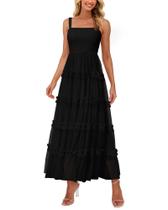 Vestido feminino PRETTYGARDEN, de verão, sem mangas, com babados, tule, preto Vestido feminino PRETTYGARDEN, de verão, sem mangas, com babados, tule, preto