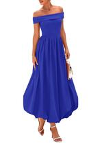 Vestido feminino PRETTYGARDEN de verão sem ombro A Line azul