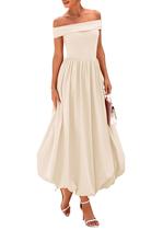 Vestido feminino PRETTYGARDEN, de verão, sem ombros, A Line, bege