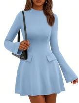 Vestido Feminino PRETTYGARDEN Elegante para Feriados Outono 2025 Azul Claro