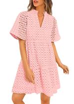 Vestido feminino PRETTYGARDEN, manga curta, decote em V, ilhó, rosa