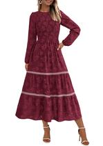 Vestido feminino PRETTYGARDEN, primavera, outono, midi, vinho tinto Vestido feminino PRETTYGARDEN, primavera, outono, midi, vinho tinto