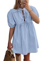 Vestido feminino PRETTYGARDEN Summer A Line, gravata borboleta, mini azul claro