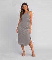 Vestido Feminino Regata Midi Com Fenda Good Bless Cinza