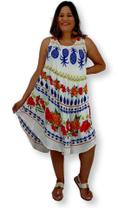 Vestido Feminino Regata Trapézio Plus Size Boho Estampado Frutas