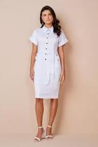 Vestido feminino Reto Sarja Branco Com Faixa