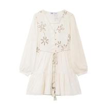 Vestido Feminino Retrô Chique Com Decote Em V Bordado Floral Primavera Férias Moda De Rua Vestido