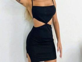 Vestido Feminino Ribana Alçinha Decotado Colado Aberto Nas Costas Cor Preto TAM G