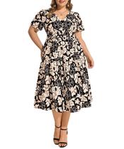 Vestido feminino RITERA plus size, manga curta, decote em V, verão