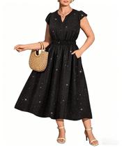 Vestido feminino RITERA Plus Size, preto, verão, gola maxi, decote em V, 2X