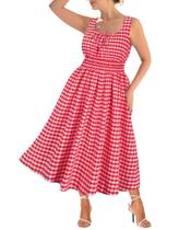 Vestido feminino RITERA plus size vermelho de verão xadrez 4GG 26W