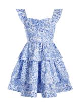 Vestido feminino RoseSeek Floral Summer Ruffle A Line 16Y azul branco