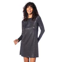 Vestido Feminino Rovitex Manga Longa Brilho Preto