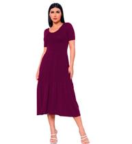 Vestido Feminino Saia 3 Marias Midi Soltinho Decote V Manga Curta Casual Gola Redonda