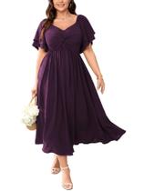 Vestido feminino SCOMCHIC plus size para convidados de casamento roxo