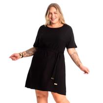 Vestido Feminino Secret Glam Plus Size Curto com Faixa Preto Vestido Feminino Secret Glam Plus Size Curto com Faixa Preto