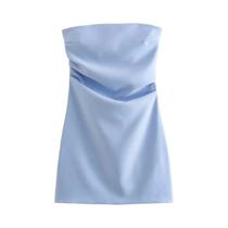 Vestido Feminino sem alça Com Corset E Costas Vazadas, Azul, Preto, Branco, Sexy, Justo, Para