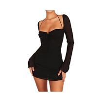 Vestido Feminino sem alça Com Decote Quadrado E Amarrações, Cor Sólida, Sexy, Vazado, Com Vestido Feminino sem alça Com Decote Quadrado E Amarrações, Cor Sólida, Sexy, Vazado, Com