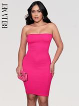 Vestido feminino sem alça tubinho casual elegante tecido grosso anarruga premium Rosa