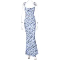 Vestido Feminino Sem Mangas Com Cadarço Floral Maxi Vestido De Verão Bodycon Elegante Vestido De