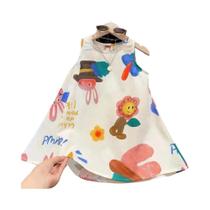 Vestido Feminino Sem Mangas Com Decote Em O, Estampa De Desenho Animado, Vestido Casual De Verão De Vestido Feminino Sem Mangas Com Decote Em O, Estampa De Desenho Animado, Vestido Casual De Verão De