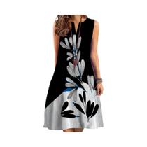 Vestido Feminino Sem Mangas Com Decote Em V Estampado 2024 Estilo Europeu-Americano Sexy Com Barra