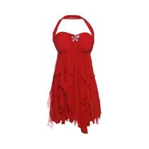 Vestido Feminino Sem Mangas Com Decote Halter, Estampa De Estrela-do-mar, Bainha Com Babados, Costas