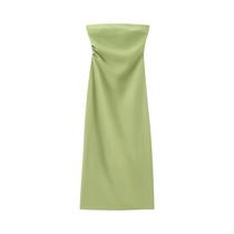 Vestido Feminino Sem Mangas, sem alça, Plissado, Sexy, Com Fenda Nas Costas E Zíper, Elegante