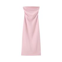 Vestido Feminino Sem Mangas, Sem Alças, Plissado, Sexy, Com Fenda E Zíper Nas Costas, Elegante Para