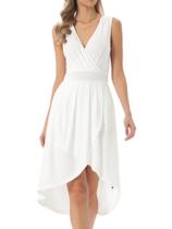 Vestido feminino Seta T, sem mangas, decote em V, alto e baixo, branco Vestido feminino Seta T, sem mangas, decote em V, alto e baixo, branco