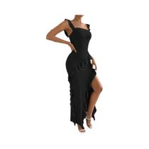 Vestido Feminino Sexy Com Recortes, Costas Abertas, Alças De Fita, Ajuste Justo E Fenda Alta