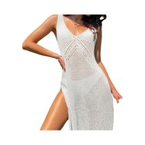 Vestido Feminino Sexy De Cor Sólida Com Costas Abertas, Transparente, Com Fenda Alta, Saída De