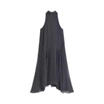 Vestido Feminino Sexy Halter Sem Mangas Com Costas Abertas Em Chiffon Estampado De Bolinhas Para Vestido Feminino Sexy Halter Sem Mangas Com Costas Abertas Em Chiffon Estampado De Bolinhas Para