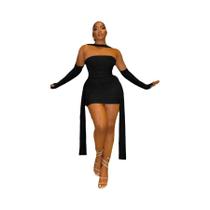 Vestido Feminino Sexy Transparente Com Drapeado E Xale Para Festa, Balada E Verão - Estilo Coquette