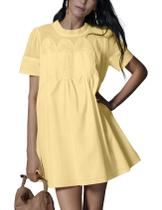 Vestido feminino Shiyifa Babydoll de renda, patchwork, amarelo de verão