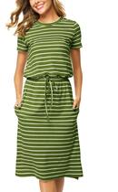 Vestido feminino Simier Fairy, casual de verão, listrado, verde exército Vestido feminino Simier Fairy, casual de verão, listrado, verde exército